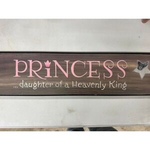 Princess Daughter of a Heavenly King Wooden Wall Sign Plaque Pink Silver Star